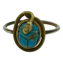 Victorian Snake Turquoise Scarab 14 Karat Gold Ring Egyptian Revival Antique
