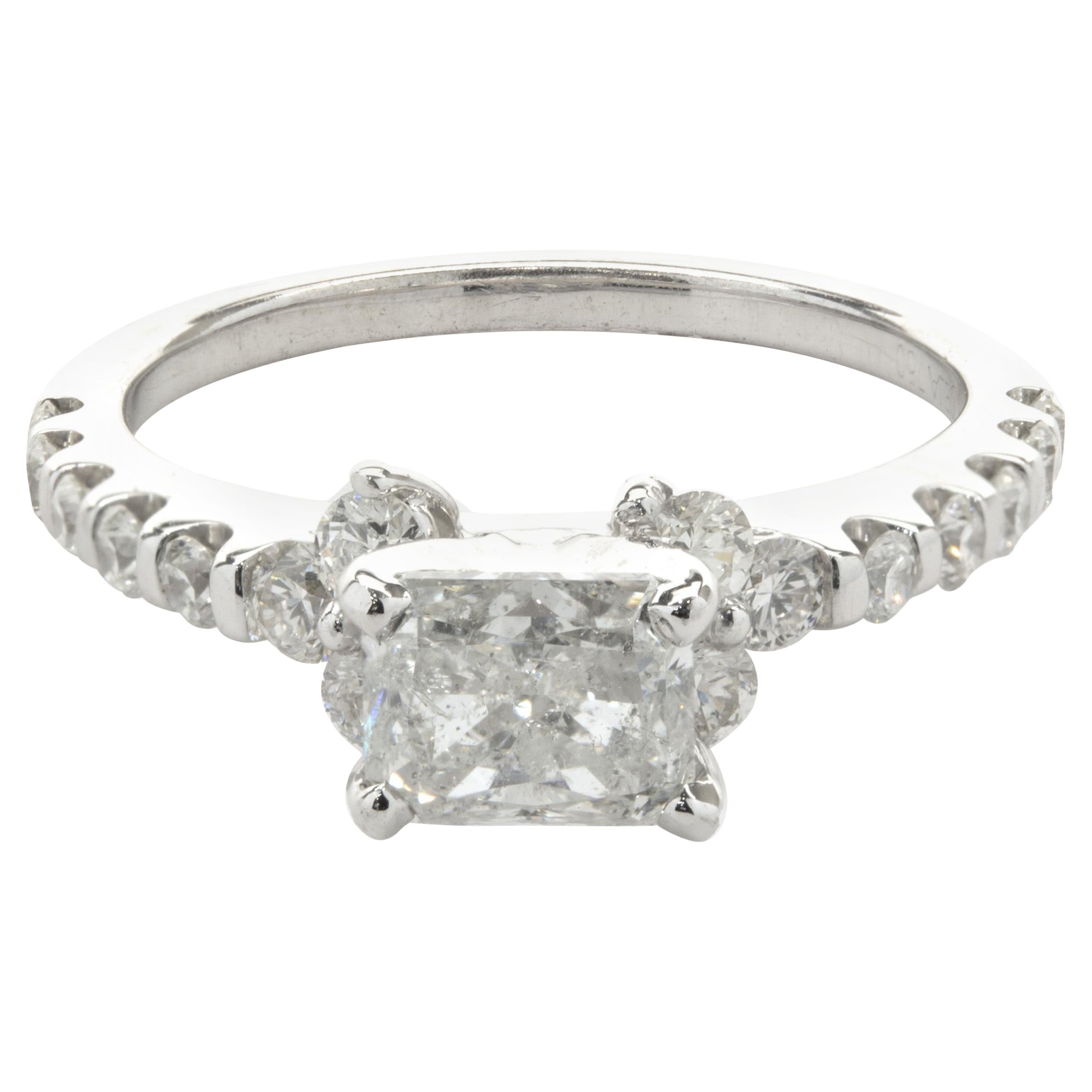 18 Karat White Gold Radiant Cut Diamond Engagement Ring For Sale