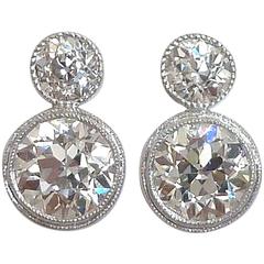 Handmade 2.10 Carat Bezel Set Old European Cut Diamonds Platinum Stud Earrings