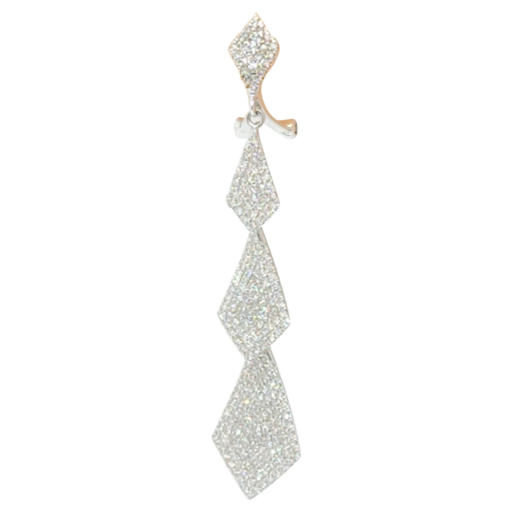 White Diamond Pave Dangle Earrings in 14k White Gold