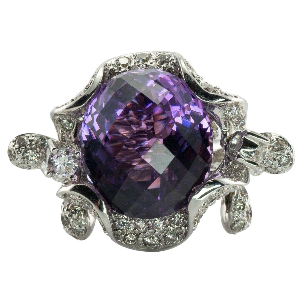 Diamond Amethyst Ring 18K White Gold Cocktail Moving 2.58 TDW Diamonds For Sale