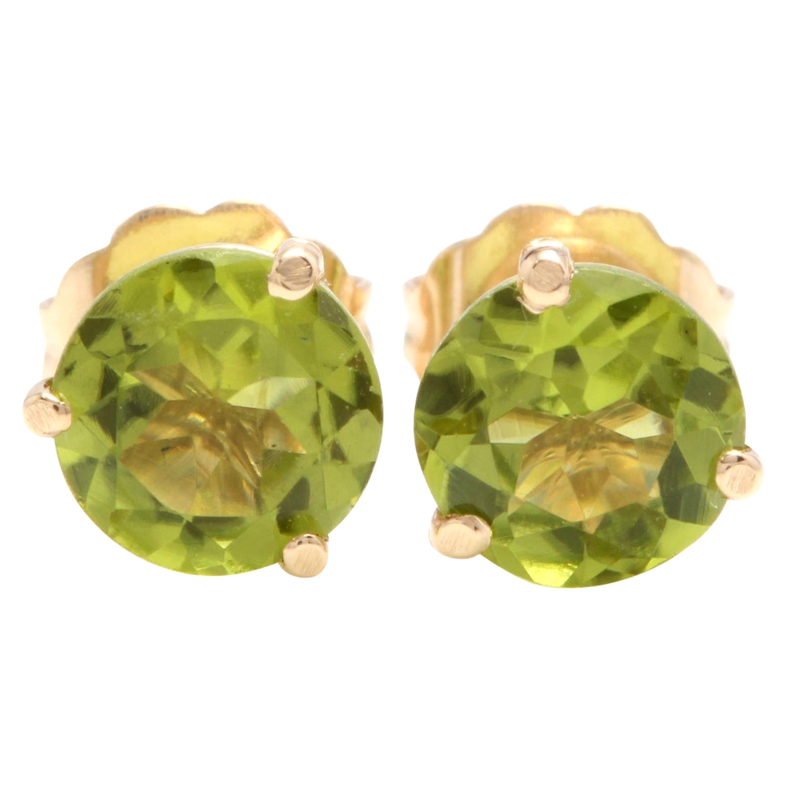Exquisite 1.80 Carat Natural Peridot 14K Solid Yellow Gold Martini Stud Earring For Sale
