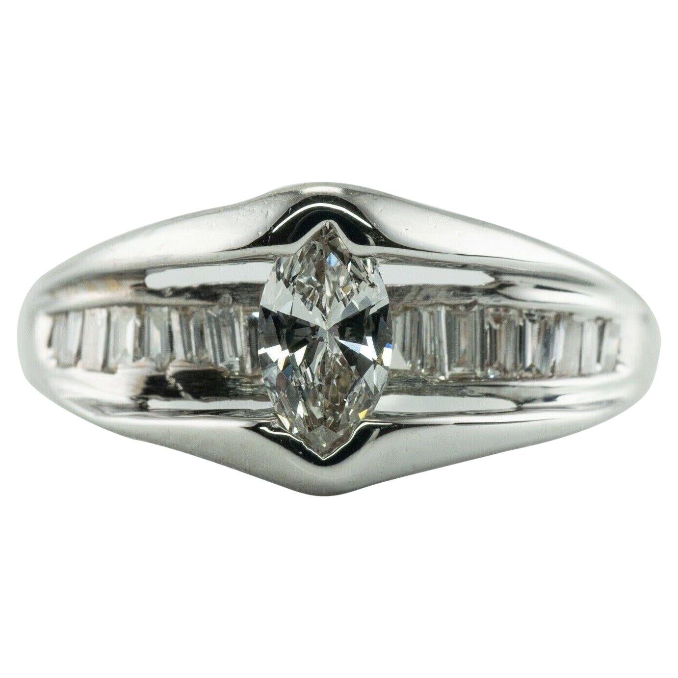 Diamond Ring 14K White Gold Band Marquise Cut Engagement