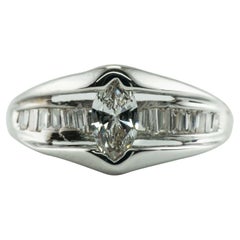 Retro Diamond Ring 14K White Gold Band Marquise Cut Engagement