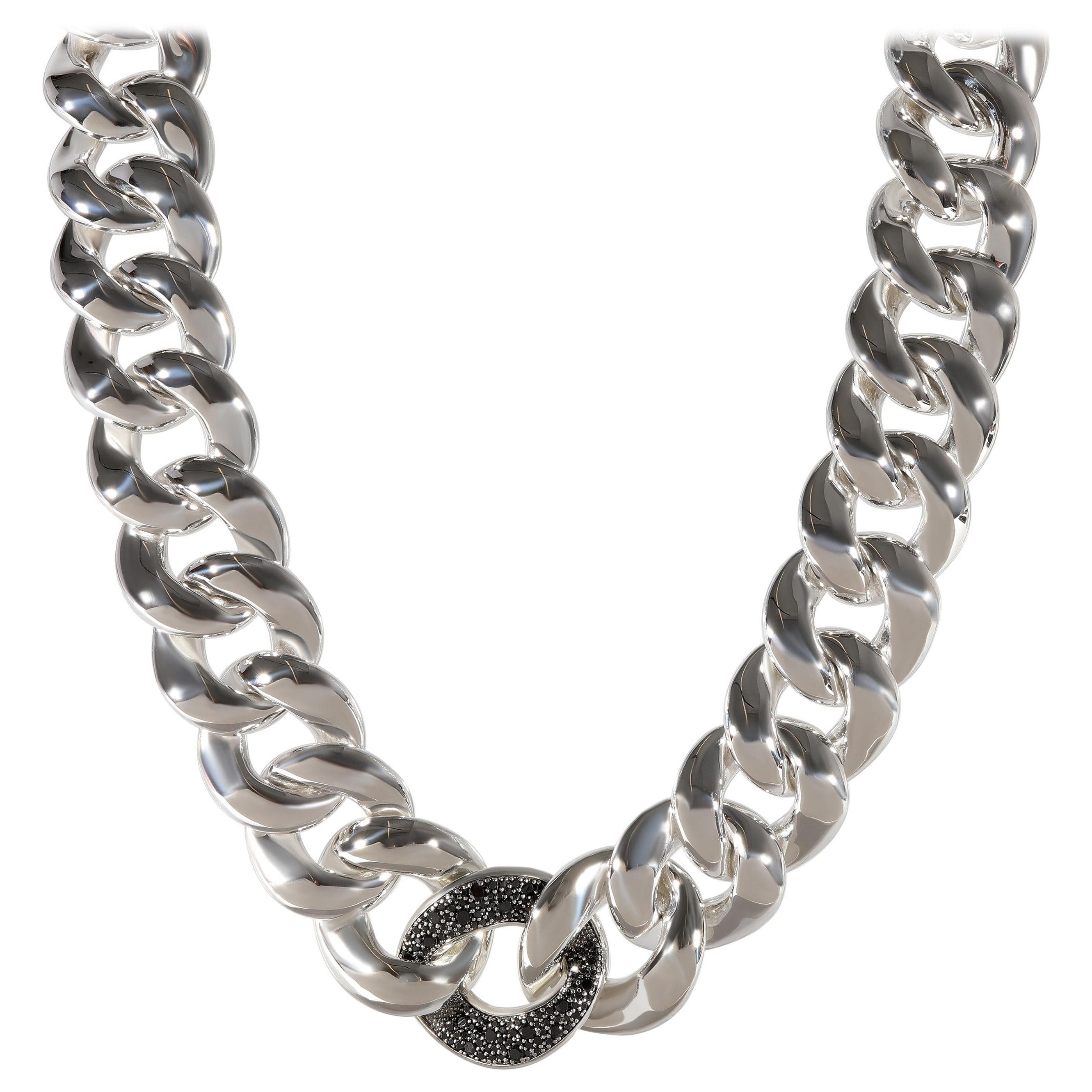 David Yurman Large Link Necklace With Black Pave Diamonds in Sterling Silver