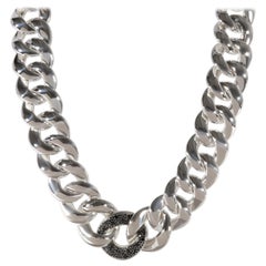 David Yurman Large Link Necklace With Black Pave Diamonds in Sterling Silver