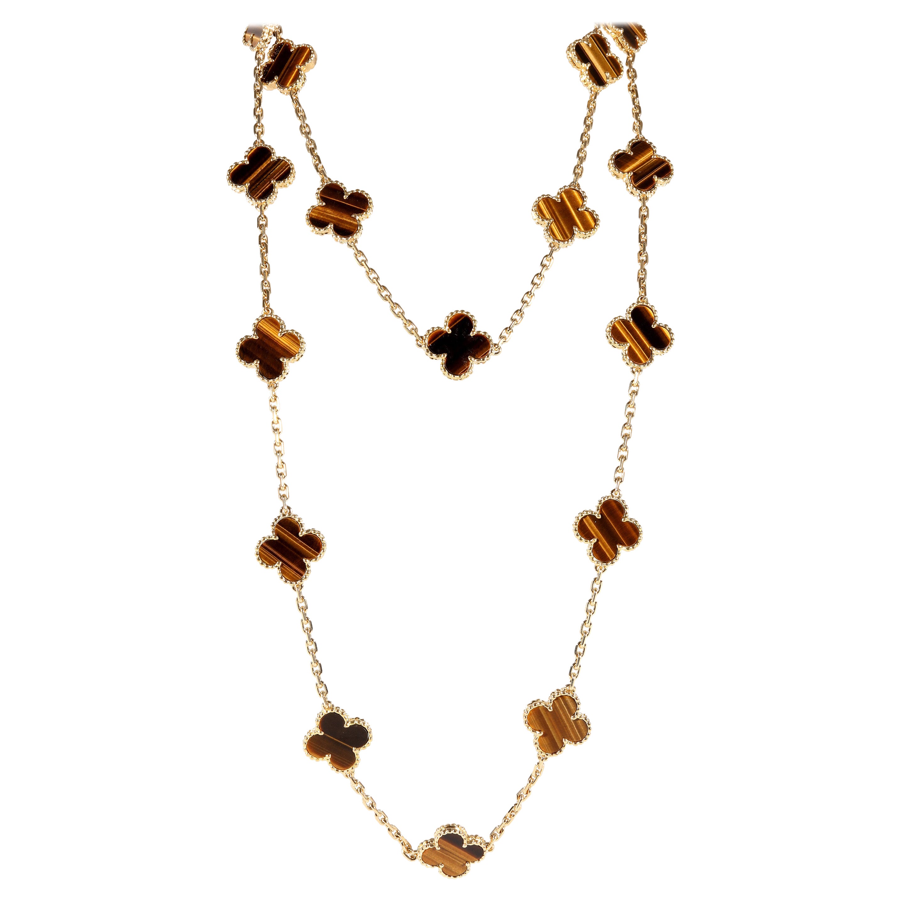 Van Cleef & Arpels Alhambra Tiger's Eye Necklace in 18k Yellow Gold