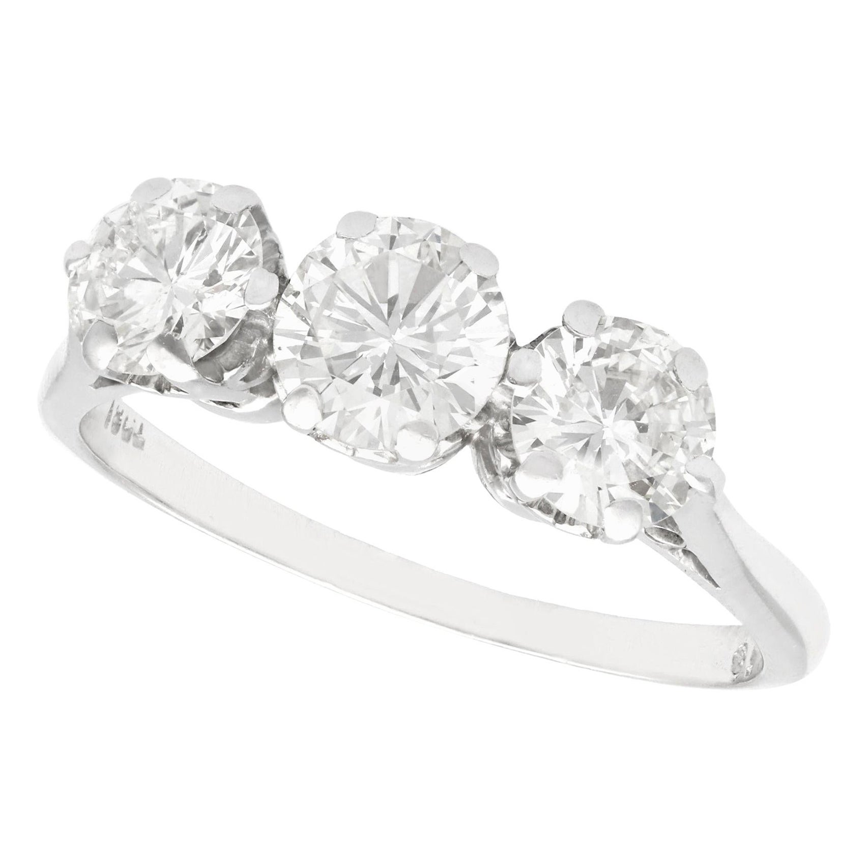 Vintage 1.93 Carat Diamond and White Gold Trilogy Engagement Ring