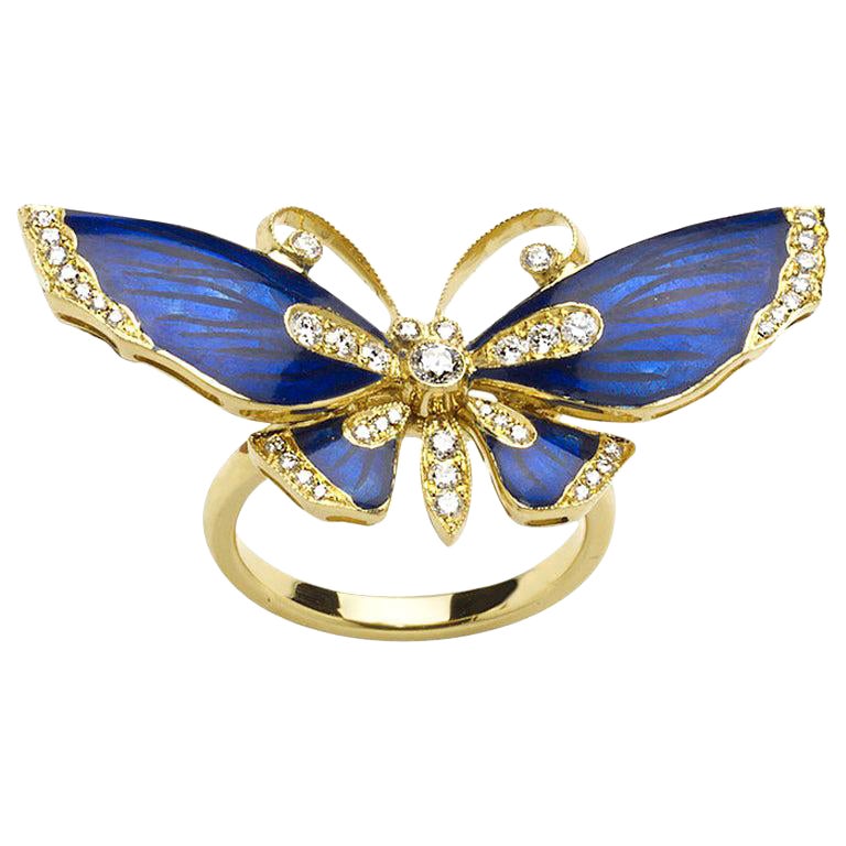 Blue Enamel, Diamond and Gold Butterfly Ring For Sale at 1stDibs blue