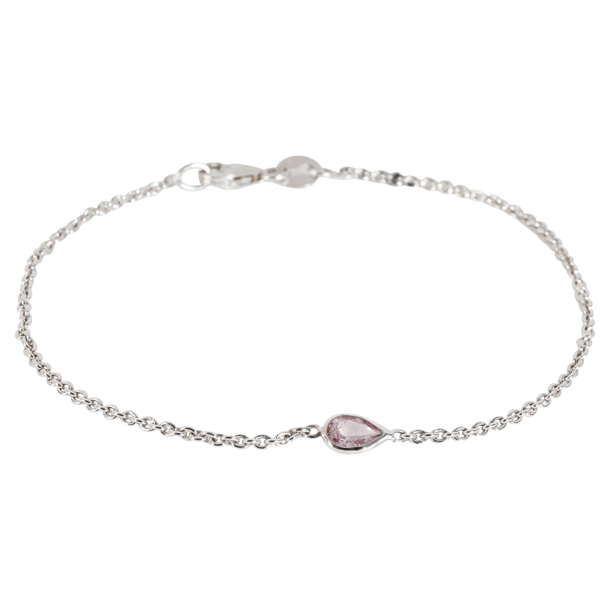 GIA Fancy Intense Purplish Pink Pear Diamond Bracelet in 14K White Gold 0.18 Ct For Sale