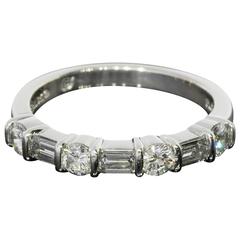 .90 Carats Round and Emerald Cut Diamonds Platinum Bar Set Wedding Band Ring