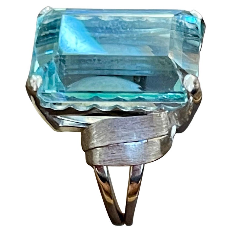 Bague Ancienne En Or 18K Avec Aigue-Marine Naturelle 2,25 Ct - Taille 48, Bel état