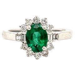Estate Emerald & Diamond 14k White Gold Ring