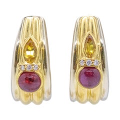 Chaumet Paris Clips Earrings in 18Kt Gold with 2.34 Cts Rubies Sapphires Diamond