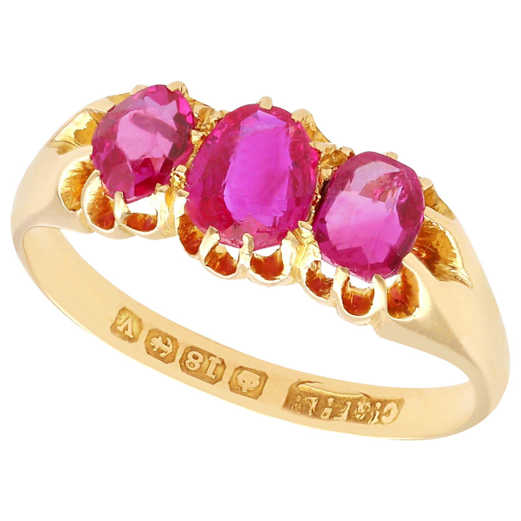 Antique 1.56ct Ruby and 18ct Yellow Gold Dress Ring For Sale