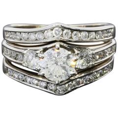 1.95 Carats Diamonds Gold 3 Stone Engagement Ring Wedding Set