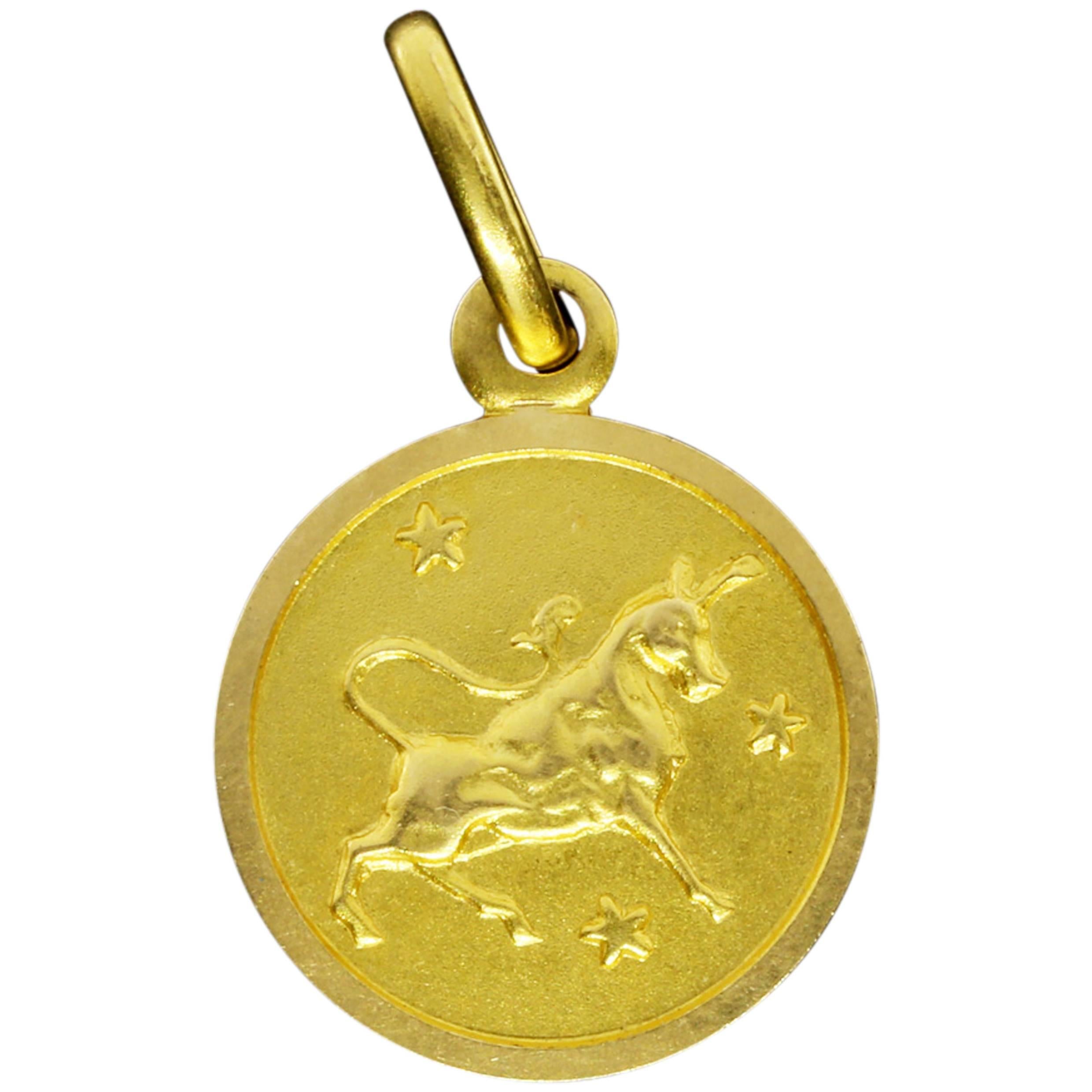 Gold Taurus Zodiac Bull Matte Pendant Charm