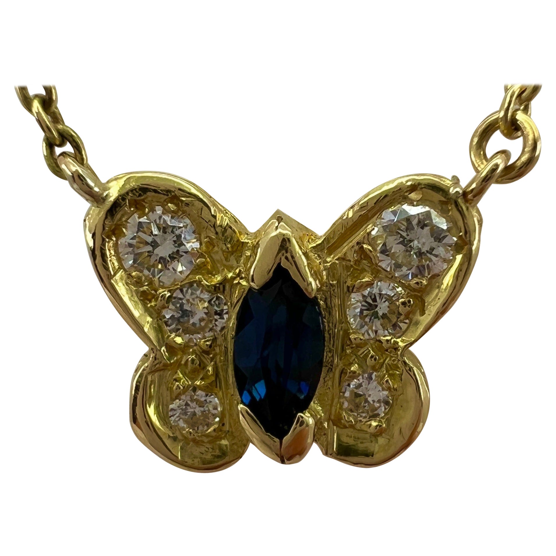 Rare Van Cleef & Arpels Sapphire & Diamond Papillion Butterfly 18k Gold Necklace