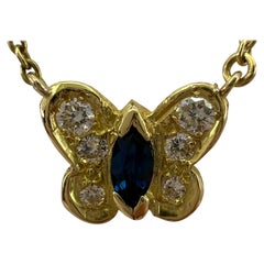 Rare Van Cleef & Arpels Sapphire & Diamond Papillion Butterfly 18k Gold Necklace