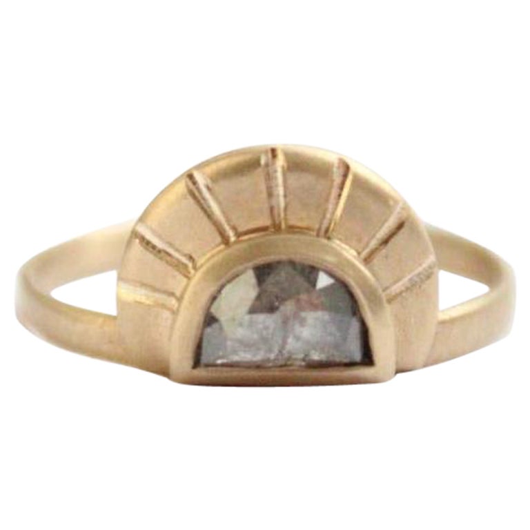Half Moon Grey Diamond 14 Karat Gold Ring For Sale