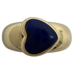 Rare Vintage Van Cleef & Arpels 18k Yellow Gold Lapis Lazuli Heart Ring with Box