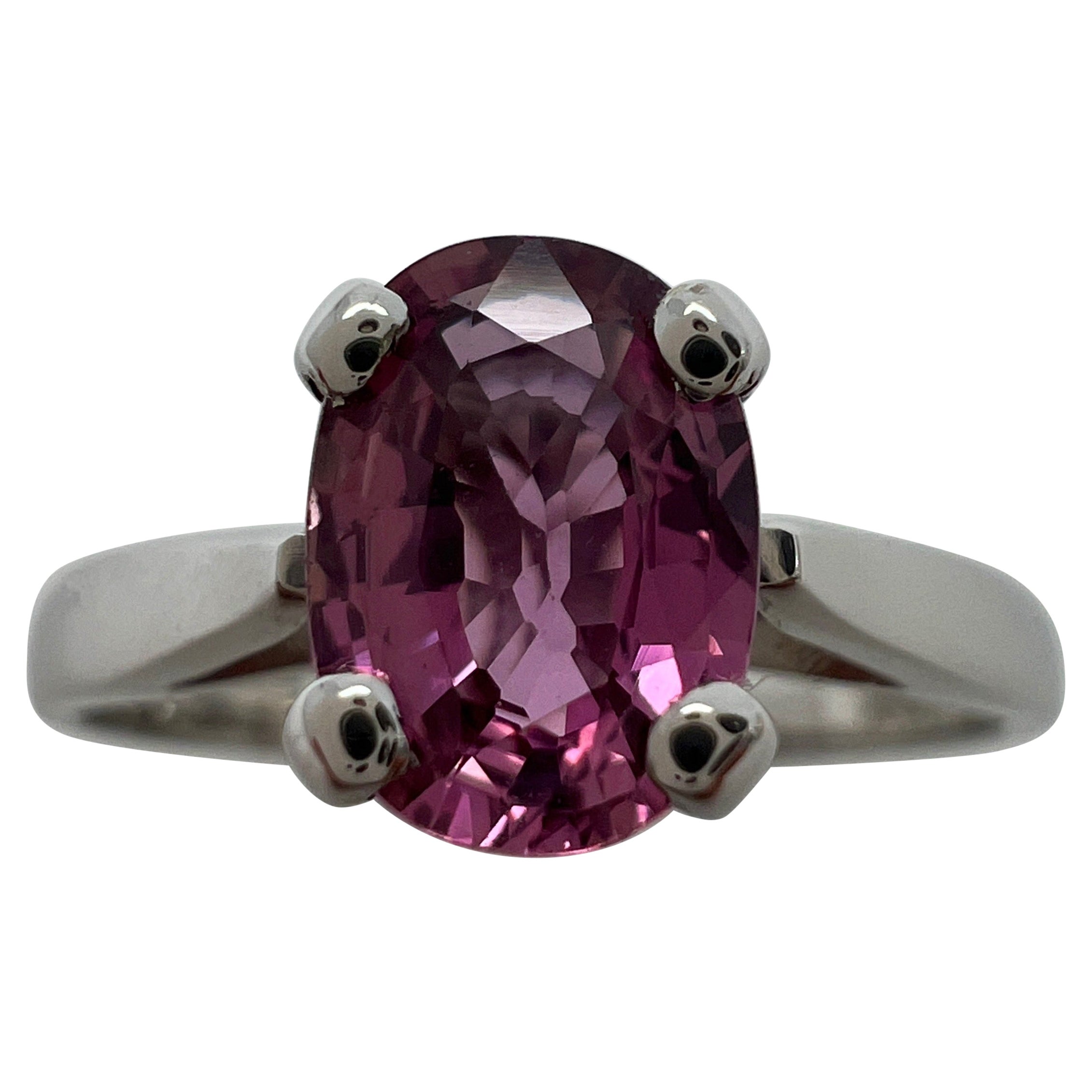 Fine Natural 1.05ct Vivid Pink Sapphire Oval Cut 18k White Gold Solitaire Ring For Sale