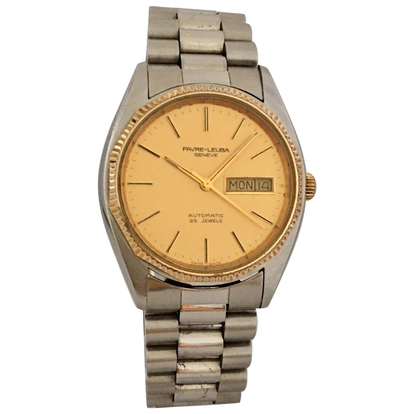 Stainless Steel 1970s Vintage Favre-Leuba 25 Jewels Automatic Watch For ...