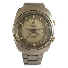 Vintage 1970s Stainless Steel Tissot Navigator Sonorous Alarm Wristwatch