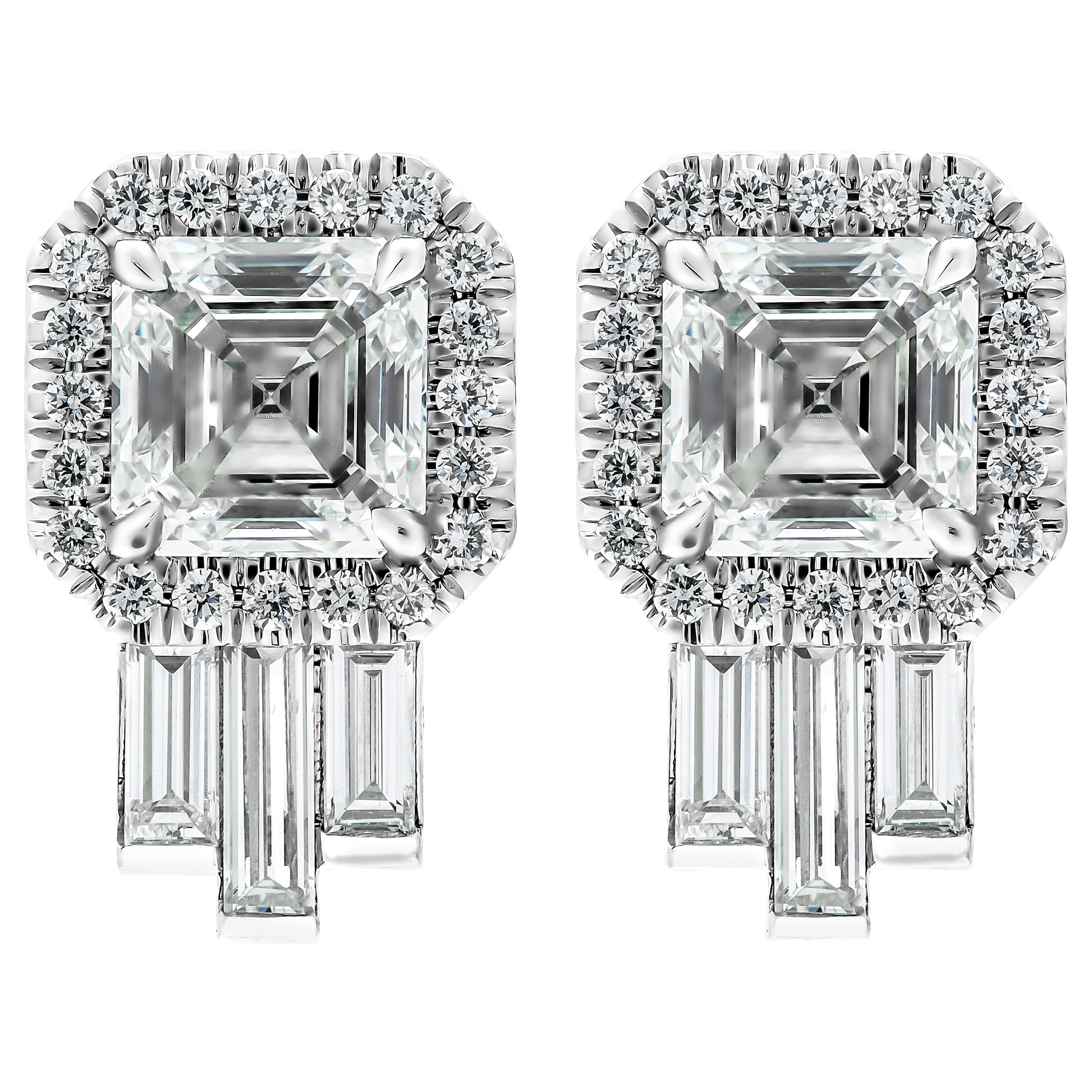 GIA Certified Artdeco Asscher Diamond Studs For Sale