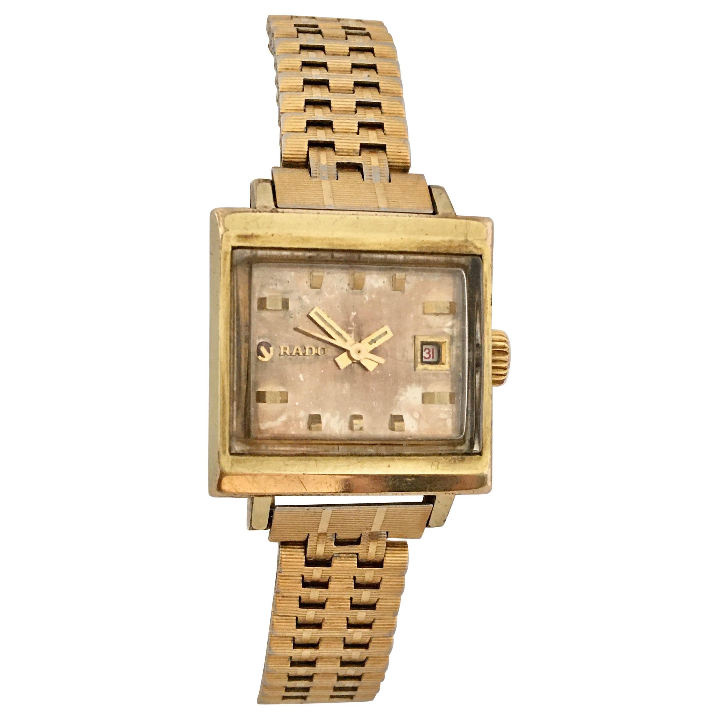 Vintage 1970s Gold-Plated / Stainless Steel Rado Automatic Watch For Sale