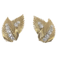 Van Cleef & Arpels Paris Vintage Gold and Diamond Leaf Earrings