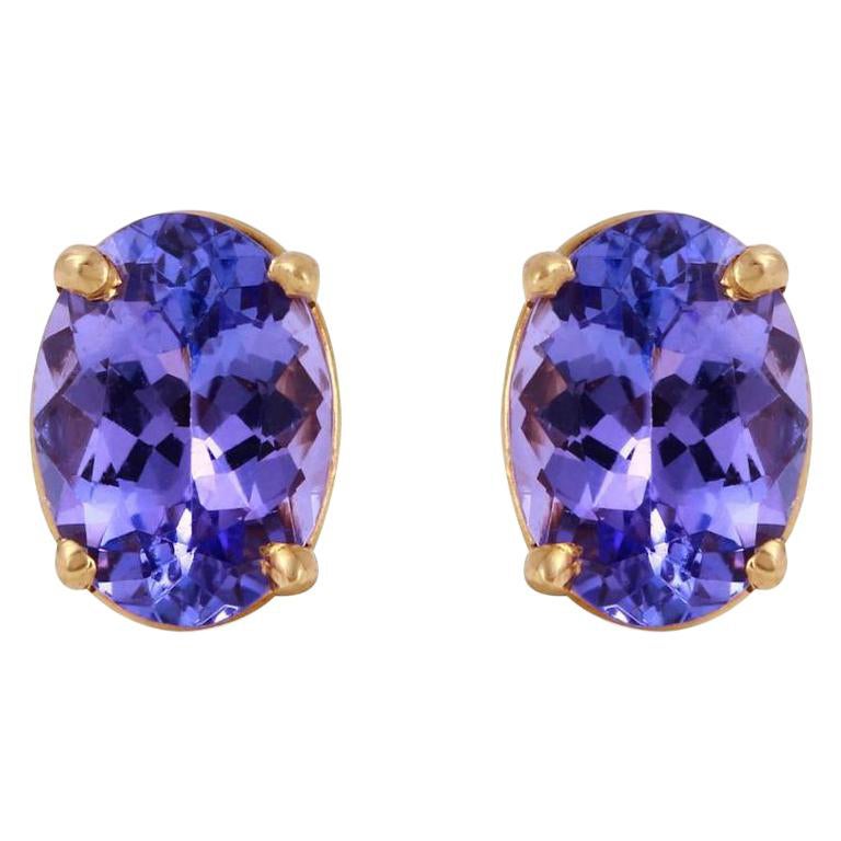 Exquisite Top Quality 2.00 Carat Natural Tanzanite 14K Solid Yellow Gold Stud For Sale