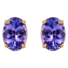 Exquis clous d'oreilles en or jaune massif 14 carats avec tanzanite naturelle de 2,00 carats de qualité supérieure