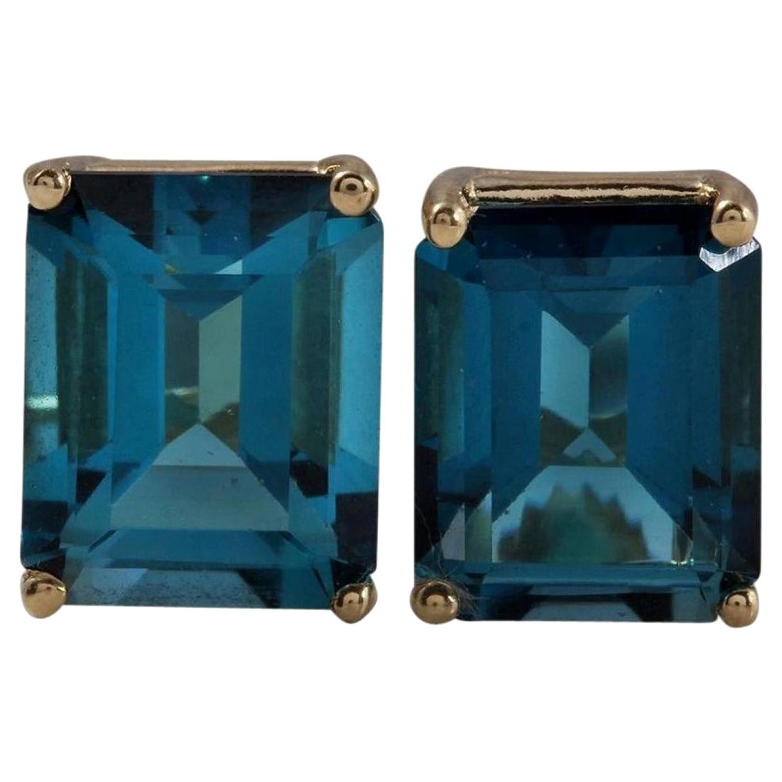 Exquisite 7.45 Carat Natural London Blue Topaz 14K Solid Yellow Gold Earrings For Sale