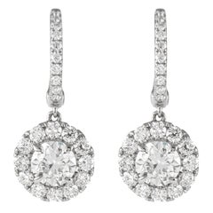 Alexander GIA Certified 3ct Round Diamond Drop Earrings with Halo 18k White Gold