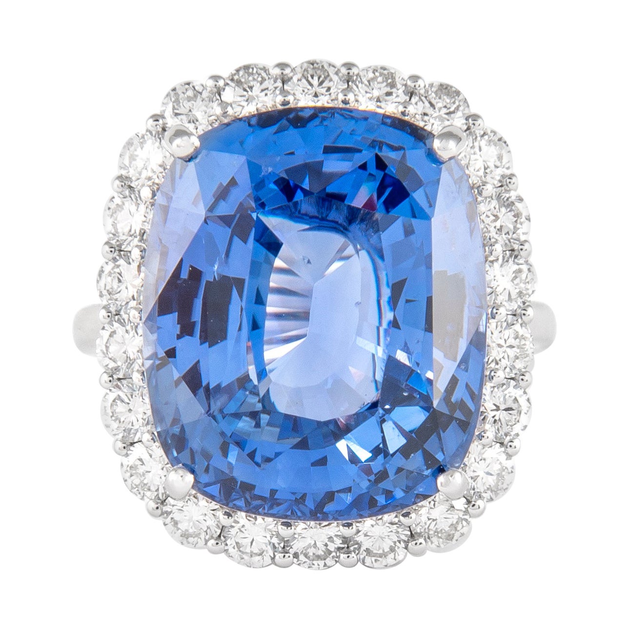 Alexander GIA Certified 20.82ct Ceylon Sapphire with Diamonds Ring 18k For Sale