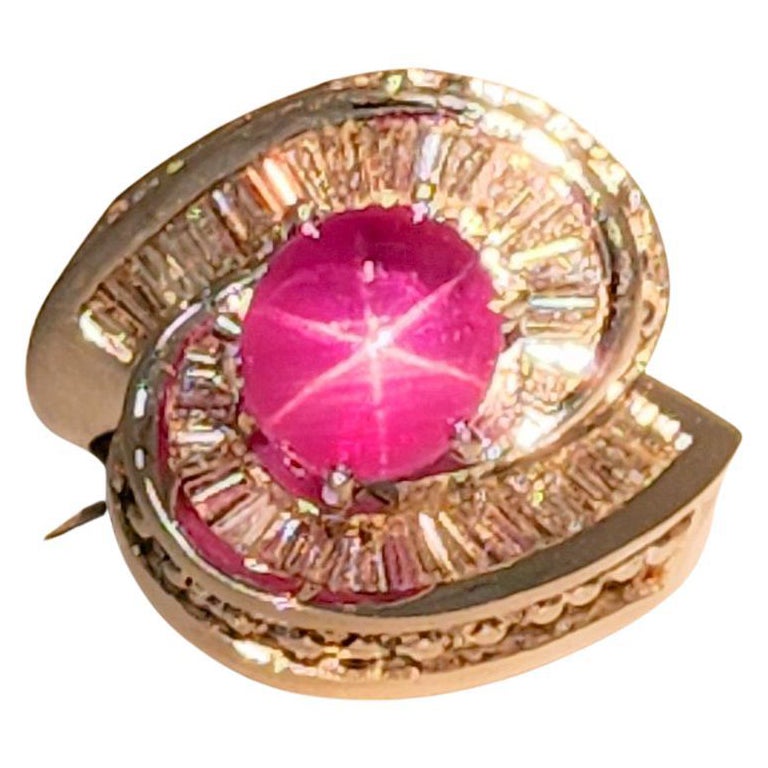 Guild Lab Star Ruby and White Diamond Cocktail Ring in 18k White Gold For Sale