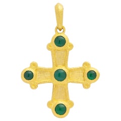 22 Karat Yellow Gold & Emerald Cross Pendant by David Yurman