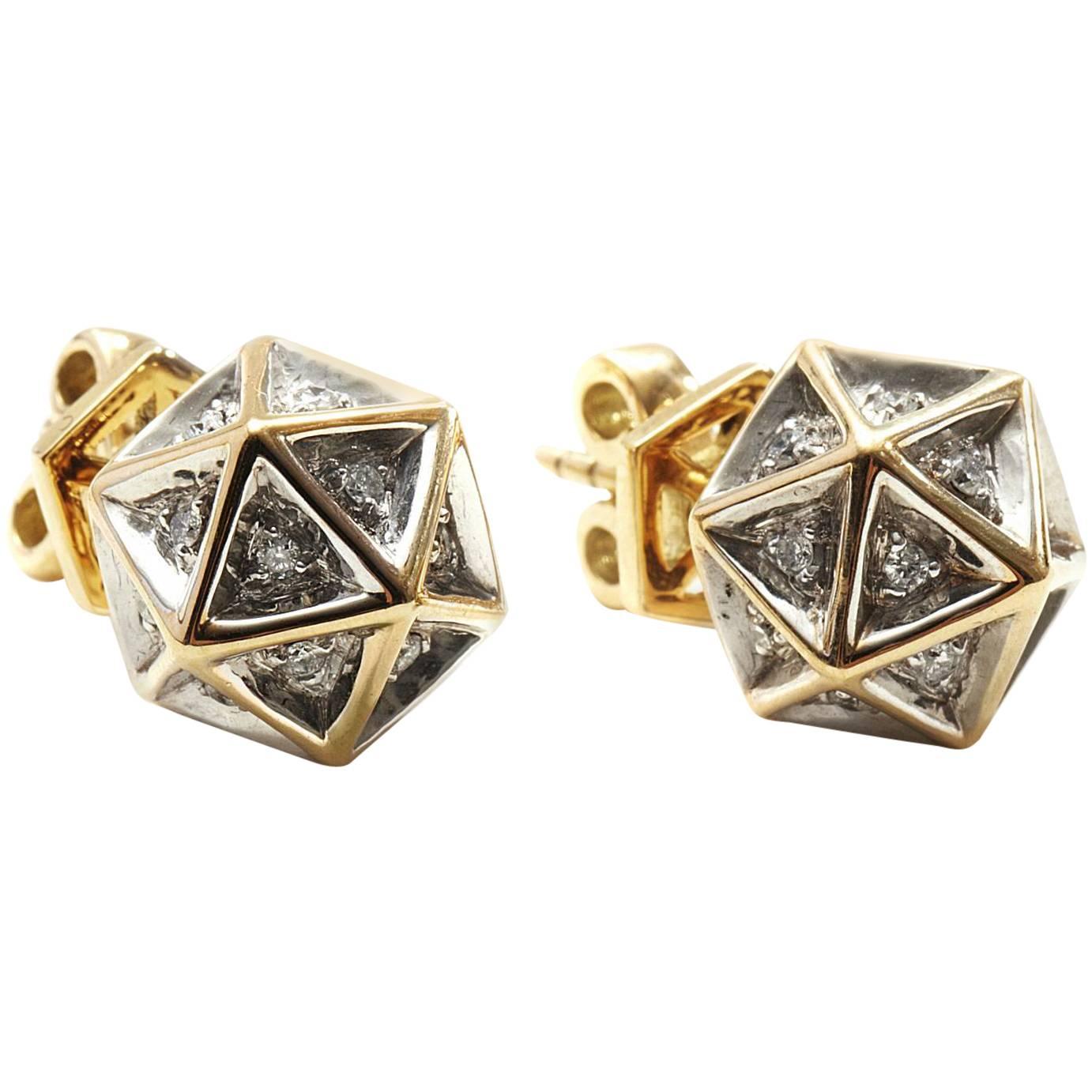 Icoso Diamond Gold Stud Earrings For Sale
