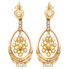 Antique Seed Pearl and 18 Carat Yellow Gold Drop Earrings