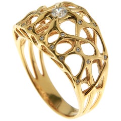 18K Gold and Web Diamond Ring 