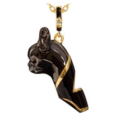 French Bulldog Whistle Pendant Necklace, Black Enamel