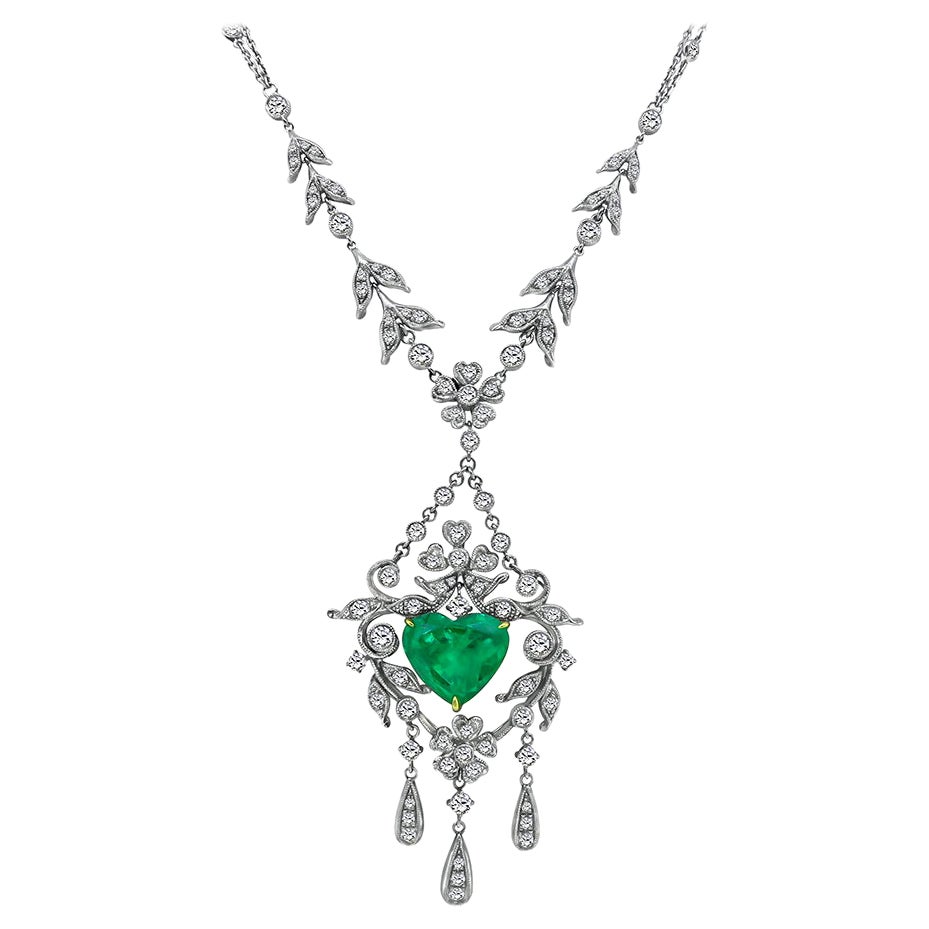 4.00ct Colombian Emerald 2.50ct Diamond Necklace For Sale