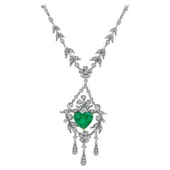 Vintage 4.00ct Colombian Emerald 2.50ct Diamond Necklace