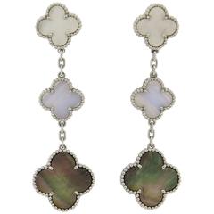 Van Cleef & Arpels Magic Alhambra Mother of Pearl Chalcedony Gold Earrings