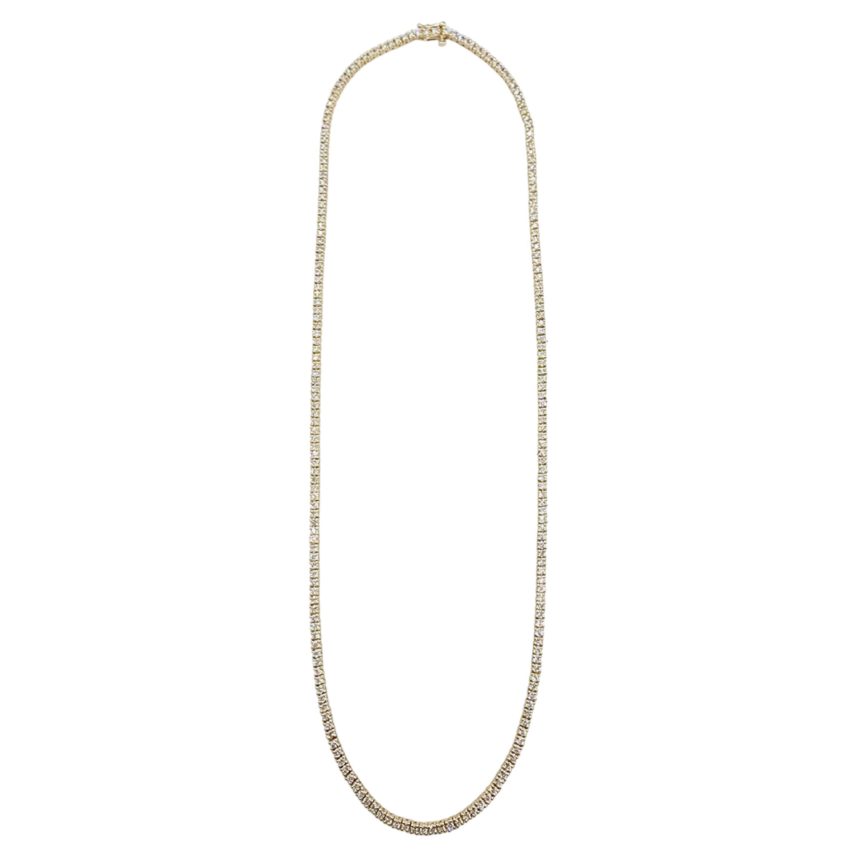 18.37 Carat 14 Karat Yellow Gold Diamond Tennis Necklace For Sale at ...