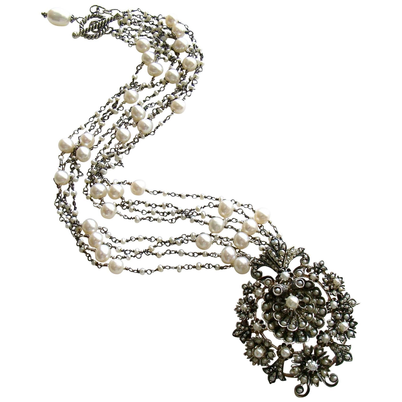 Austro Hungarian Seed Pearl Shell Necklace