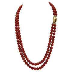 Retro Double Stranded Red Coral Necklace