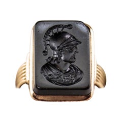 Antique Intaglio Onyx Ring, featuring carved Soldier Head