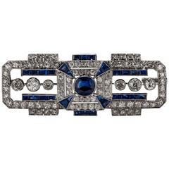 1920s Art Deco 7.92ctw Sapphire and 3.76ctw Diamond Brooch